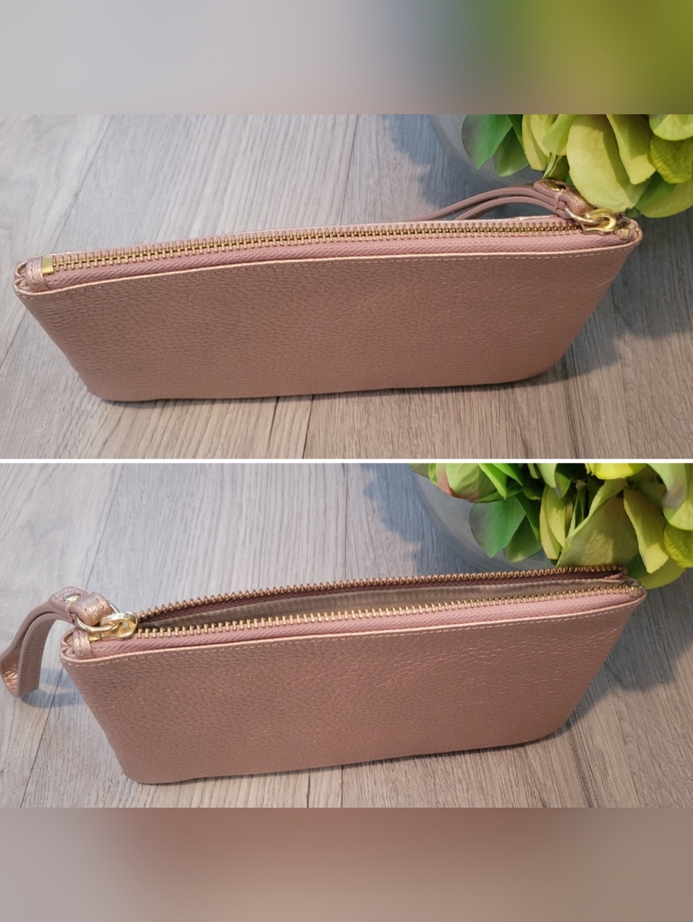 14th & Union Metallic Rose Gold Pebble Leather Wristlet Gold Accents, 8.5"x4.5" - Picture 6 of 15